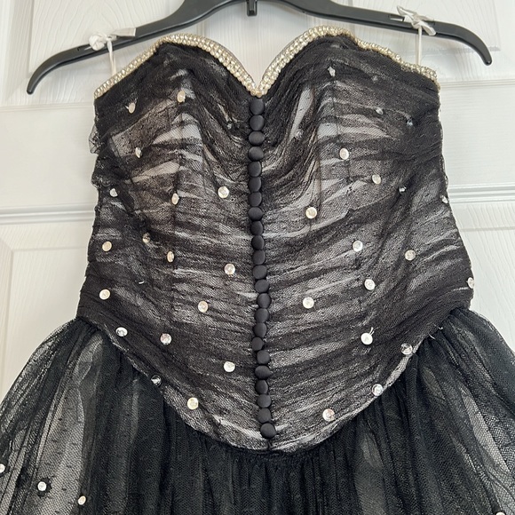 Vintage Custom Made Black Corset Sweetheart Ball gown Rhinestones Sequins Small - Picture 6 of 17